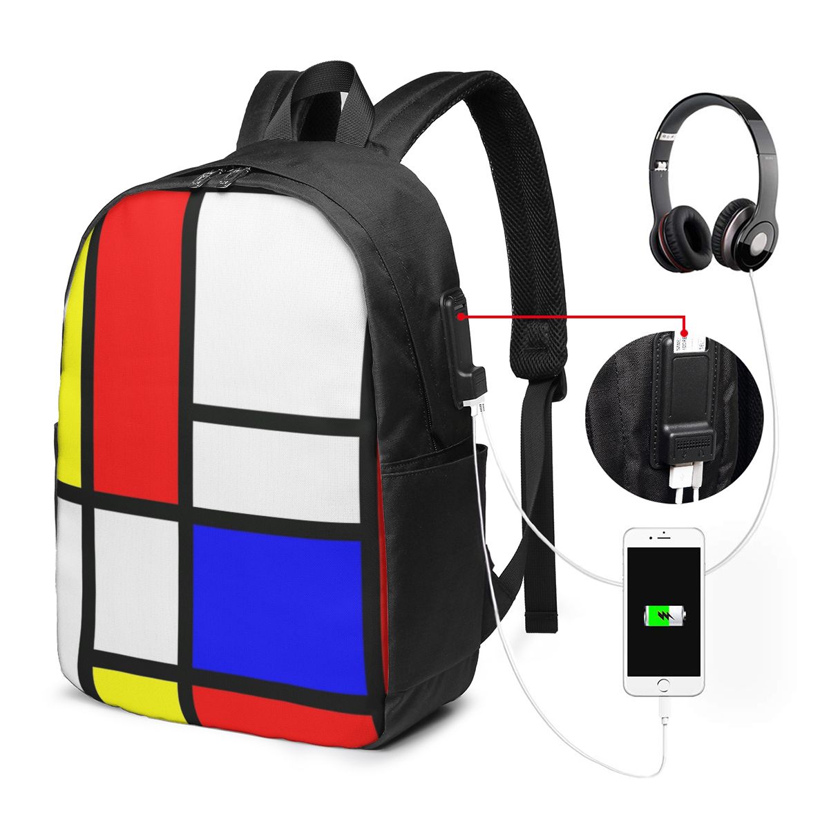 Backpacks - حقيبة ظهر من Piet Mondrian Composition،