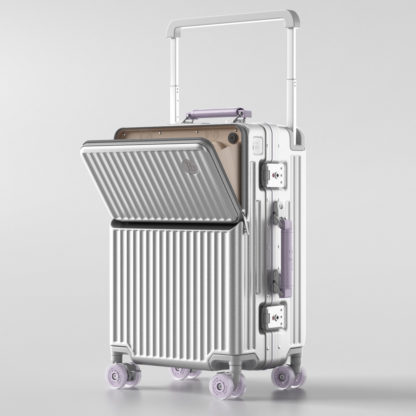 Aluminum Frame Carry On Luggage - حقيبة سفر بفتحة أمامية ومقبض عريض،