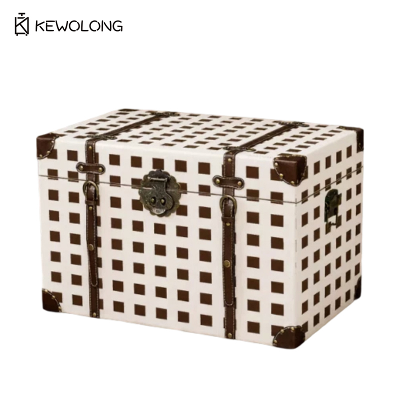 صندوق تخزين خشبي بنقشة مربعات  - مراجعة Retro Vintage Trunk Suitcase وسعره